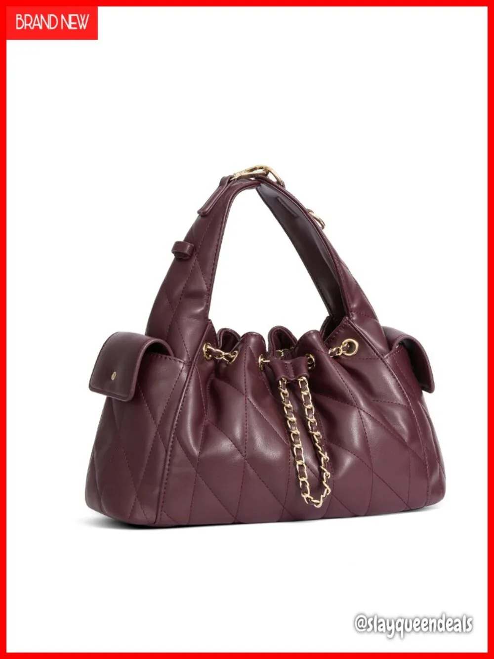 Quilted Vegan Leather Hobo Handbag with Adjustable Strap - Slouchy Shoulder